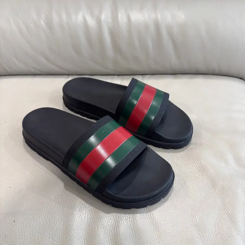 GUCCI Pursuit '72 Rubber Slide Sandal Black Green Red Web UK 10 US 11 308234